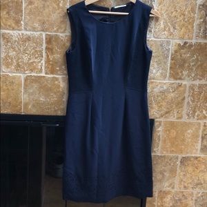 Navy Tahari dress, laser cutout details